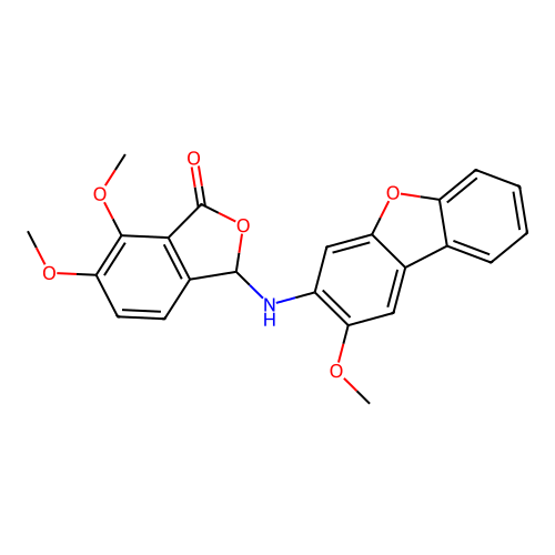 6,7-dimethoxy-3-((2-methoxydibenzo[b,d]furan-3-yl)amino)isobenzofuran-1(3H)-one structure