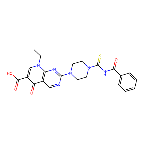 2-(4-Benzoylaminocarbothioyl-piperazin-1-yl)-8-ethyl-5-oxo-5,8-dihydro-pyrido[2,3-d]pyrimidine-6-carb oxylic acid structure