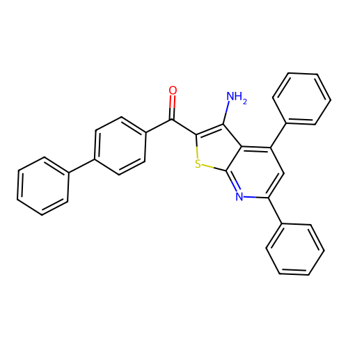 [1,1'-Biphenyl]-4-yl(3-amino-4,6-diphenylthieno[2,3-b]pyridin-2-yl)methanone structure