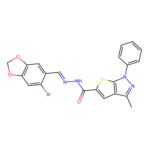 (E)-N'-((6-bromobenzo[d][1,3]dioxol-5-yl)methylene)-3-methyl-1-phenyl-1H-thieno[2,3-c]pyrazole-5-carbohydrazide structure