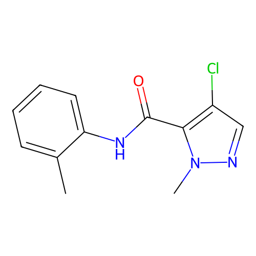 4-chloro-2-methyl-N-(2-methylphenyl)pyrazole-3-carboxamide structure