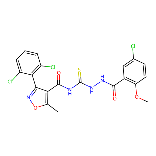 N-({2-[(5-chloro-2-methoxyphenyl)carbonyl]hydrazinyl}carbonothioyl)-3-(2,6-dichlorophenyl)-5-methyl-1,2-oxazole-4-carboxamide structure