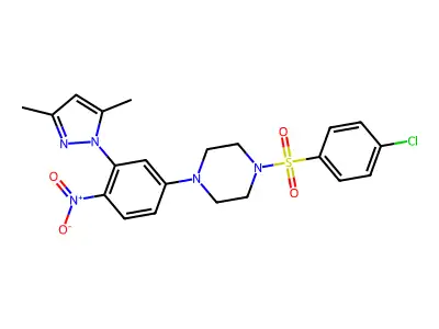 1-(4-chlorophenyl)sulfonyl-4-[3-(3,5-dimethylpyrazol-1-yl)-4-nitrophenyl]piperazine structure