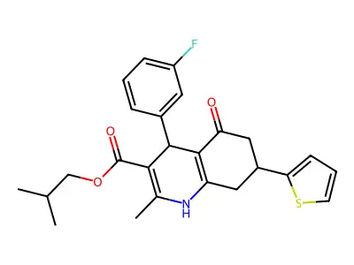 2-methylpropyl 4-(3-fluorophenyl)-2-methyl-5-oxo-7-(thiophen-2-yl)-1,4,5,6,7,8-hexahydroquinoline-3-carboxylate structure