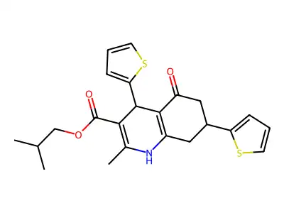 2-methylpropyl 2-methyl-5-oxo-4,7-di(thiophen-2-yl)-1,4,5,6,7,8-hexahydroquinoline-3-carboxylate structure