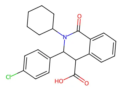 3-(4-chlorophenyl)-2-cyclohexyl-1-oxo-1,2,3,4-tetrahydro-4-isoquinolinecarboxylic acid structure