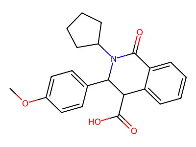 2-cyclopentyl-3-(4-methoxyphenyl)-1-oxo-1,2,3,4-tetrahydro-4-isoquinolinecarboxylic acid structure