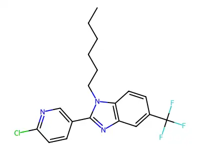 2-(6-chloro-3-pyridinyl)-1-hexyl-5-(trifluoromethyl)-1H-1,3-benzimidazole structure