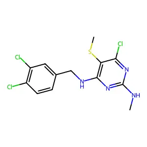 6-chloro-N~4~-(3,4-dichlorobenzyl)-N~2~-methyl-5-(methylsulfanyl)-2,4-pyrimidinediamine structure