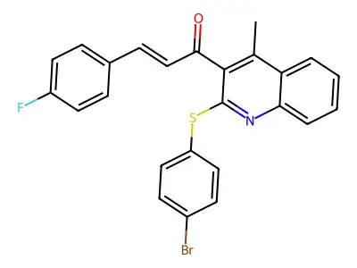 1-[2-(4-bromophenyl)sulfanyl-4-methyl-quinolin-3-yl]-3-(4-fluorophenyl)prop-2-en-1-one structure
