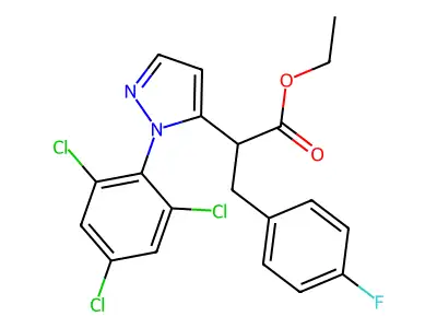 ethyl 3-(4-fluorophenyl)-2-[1-(2,4,6-trichlorophenyl)-1H-pyrazol-5-yl]propanoate structure