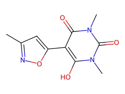 6-hydroxy-1,3-dimethyl-5-(3-methyl-5-isoxazolyl)-2,4(1H,3H)-pyrimidinedione structure