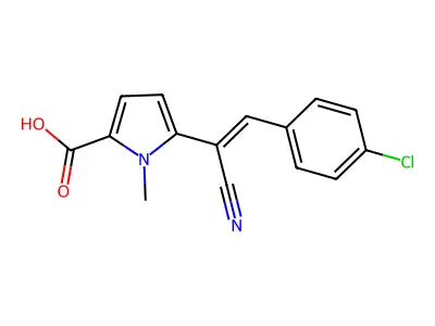 5-[2-(4-Chlorophenyl)-1-cyanoethenyl]-1-methylpyrrole-2-carboxylic acid structure