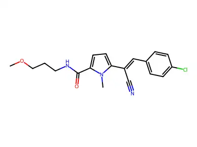 5-[2-(4-chlorophenyl)-1-cyanoethenyl]-N-(3-methoxypropyl)-1-methylpyrrole-2-carboxamide structure