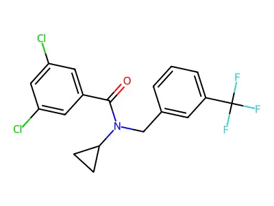 3,5-dichloro-N-cyclopropyl-N-[3-(trifluoromethyl)benzyl]benzenecarboxamide structure