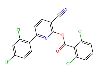 3-Cyano-6-(2,4-dichlorophenyl)-2-pyridinyl 2,6-dichlorobenzenecarboxylate structure