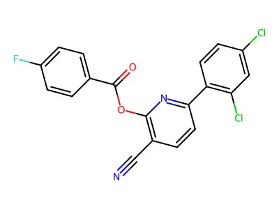 3-Cyano-6-(2,4-dichlorophenyl)-2-pyridinyl 4-fluorobenzenecarboxylate structure
