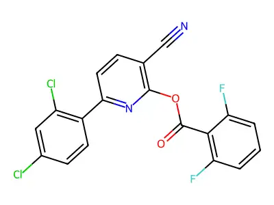 3-Cyano-6-(2,4-dichlorophenyl)-2-pyridinyl 2,6-difluorobenzenecarboxylate structure