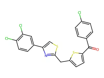(4-chlorophenyl)(5-{[4-(3,4-dichlorophenyl)-1,3-thiazol-2-yl]methyl}-2-thienyl)methanone structure