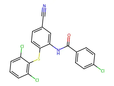 4-chloro-N-{5-cyano-2-[(2,6-dichlorophenyl)sulfanyl]phenyl}benzenecarboxamide structure