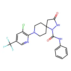 8-[3-chloro-5-(trifluoromethyl)pyridin-2-yl]-3-oxo-N-phenyl-1,2,8-triazaspiro[4.5]decane-1-carboxamide structure