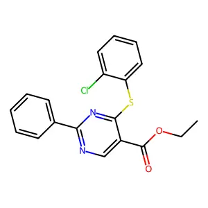 Ethyl 4-[(2-chlorophenyl)sulfanyl]-2-phenyl-5-pyrimidinecarboxylate structure