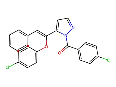 [5-[1-(4-Chlorophenoxy)-2-phenylethenyl]pyrazol-1-yl]-(4-chlorophenyl)methanone structure
