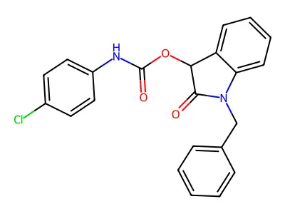 1-benzyl-2-oxo-2,3-dihydro-1H-indol-3-yl N-(4-chlorophenyl)carbamate structure