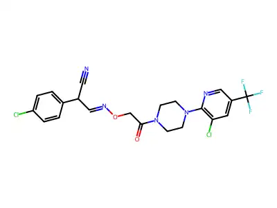 2-(4-chlorophenyl)-3-[(2-{4-[3-chloro-5-(trifluoromethyl)-2-pyridinyl]piperazino}-2-oxoethoxy)imino]propanenitrile structure