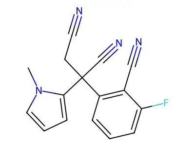2-(2-cyano-3-fluorophenyl)-2-(1-methyl-1H-pyrrol-2-yl)succinonitrile structure