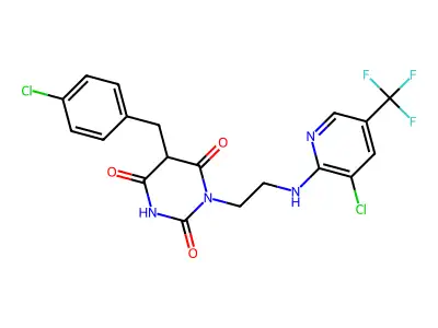 5-(4-chlorobenzyl)-1-(2-{[3-chloro-5-(trifluoromethyl)-2-pyridinyl]amino}ethyl)-2,4,6(1H,3H,5H)-pyrimidinetrione structure