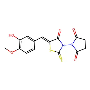 1-[(5Z)-5-[(3-hydroxy-4-methoxyphenyl)methylidene]-4-oxo-2-sulfanylidene-1,3-thiazolidin-3-yl]pyrrolidine-2,5-dione structure