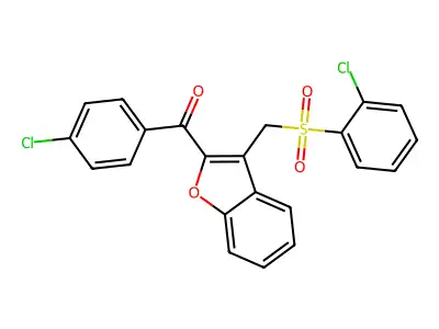 (4-chlorophenyl)(3-{[(2-chlorophenyl)sulfonyl]methyl}-1-benzofuran-2-yl)methanone structure