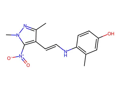4-[2-(1,3-Dimethyl-5-nitropyrazol-4-yl)ethenylamino]-3-methylphenol structure