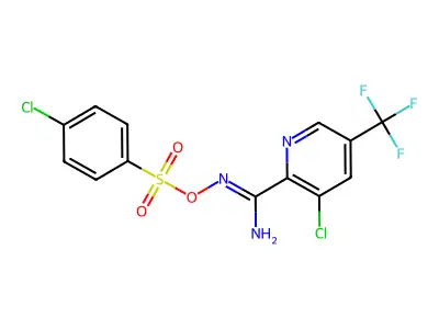 3-chloro-N'-(4-chlorophenyl)sulfonyloxy-5-(trifluoromethyl)pyridine-2-carboximidamide structure