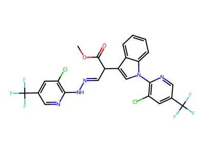 methyl 3-[[3-chloro-5-(trifluoromethyl)pyridin-2-yl]hydrazinylidene]-2-[1-[3-chloro-5-(trifluoromethyl)pyridin-2-yl]indol-3-yl]propanoate structure