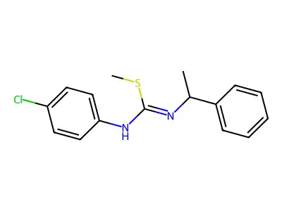 1-chloro-4-({(E)-(methylsulfanyl)[(1-phenylethyl)amino]methylidene}amino)benzene structure