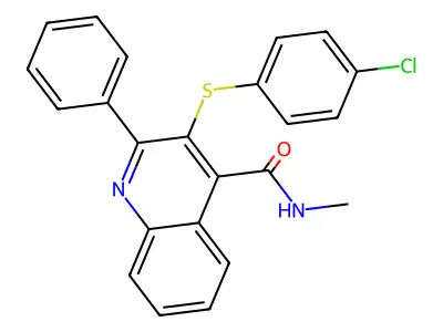3-[(4-chlorophenyl)sulfanyl]-N-methyl-2-phenyl-4-quinolinecarboxamide structure