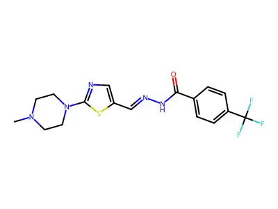 N-[[2-(4-methylpiperazin-1-yl)-1,3-thiazol-5-yl]methylideneamino]-4-(trifluoromethyl)benzamide structure