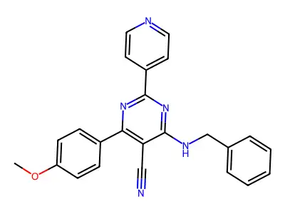 4-(Benzylamino)-6-(4-methoxyphenyl)-2-(4-pyridinyl)-5-pyrimidinecarbonitrile structure