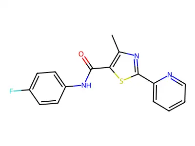N-(4-fluorophenyl)-4-methyl-2-(2-pyridinyl)-1,3-thiazole-5-carboxamide structure