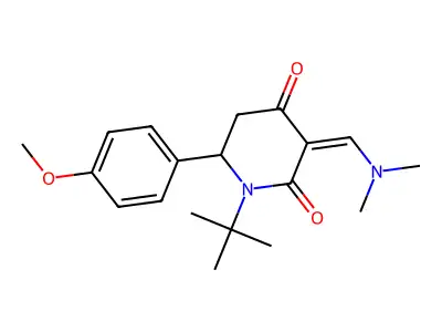 1-tert-butyl-3-(dimethylaminomethylidene)-6-(4-methoxyphenyl)piperidine-2,4-dione structure