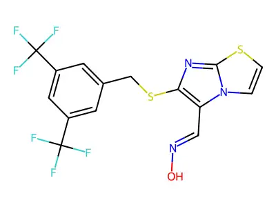 6-{[3,5-bis(trifluoromethyl)benzyl]sulfanyl}imidazo[2,1-b][1,3]thiazole-5-carbaldehyde oxime structure