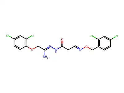 3-{[(2,4-dichlorobenzyl)oxy]imino}-N'-[2-(2,4-dichlorophenoxy)ethanimidoyl]propanohydrazide structure