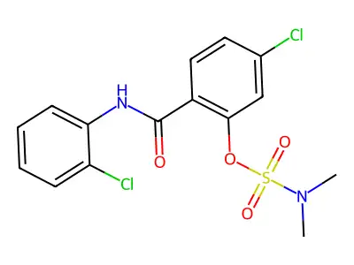 5-chloro-2-[(2-chloroanilino)carbonyl]phenyl-N,N-dimethylsulfamate structure