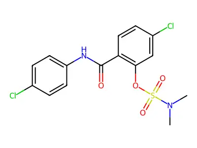 5-chloro-2-[(4-chloroanilino)carbonyl]phenyl-N,N-dimethylsulfamate structure