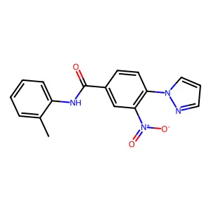N-(2-methylphenyl)-3-nitro-4-(1H-pyrazol-1-yl)benzenecarboxamide structure