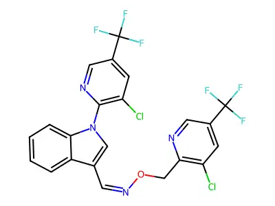 1-[1-[3-chloro-5-(trifluoromethyl)pyridin-2-yl]indol-3-yl]-N-[[3-chloro-5-(trifluoromethyl)pyridin-2-yl]methoxy]methanimine structure