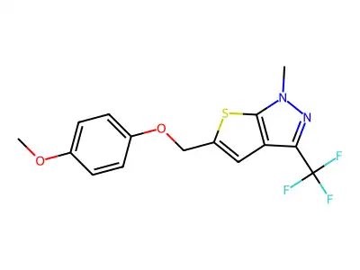 4-methoxyphenyl [1-methyl-3-(trifluoromethyl)-1H-thieno[2,3-c]pyrazol-5-yl]methyl ether structure