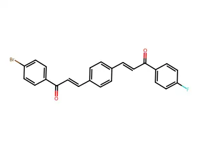 1-(4-bromophenyl)-3-[4-[3-(4-fluorophenyl)-3-oxo-prop-1-enyl]phenyl]prop-2-en-1-one structure